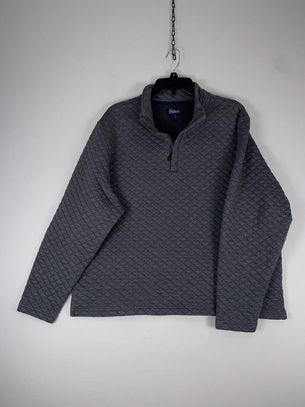 Oxford Sweater Mens XL Gray Long Sleeve Quilted 1/4 Zip Mock Neck Cotton Blend